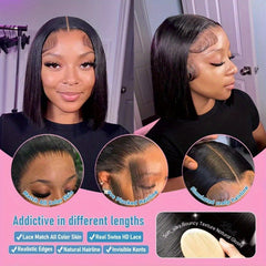 Short Straight Bob Wig 100% Human Hair Glueless 13X4 HD Transparent Lace Front W