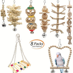 Wooden Bird Swing with Hanging Bell for Parrots and Birds
