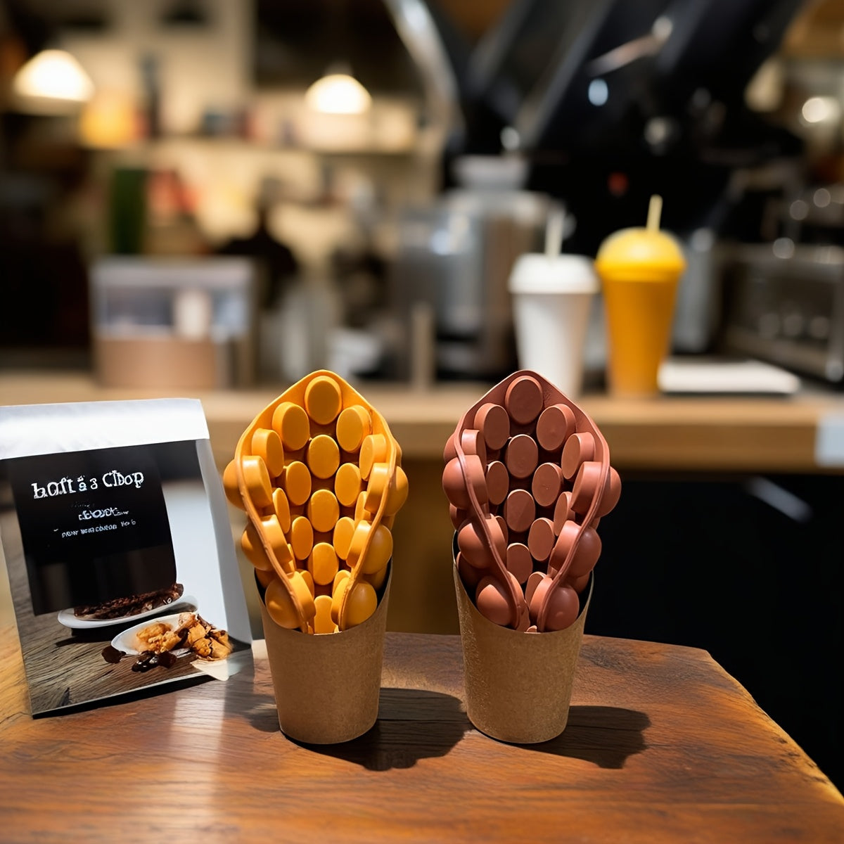 Yellow Faux Leather Egg Bubble Waffle Model for Bakery Display