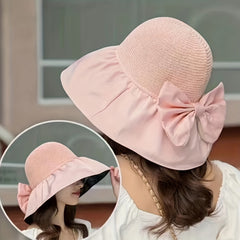 Pleated Brim Bow Bucket Hat Foldable Sun Hat