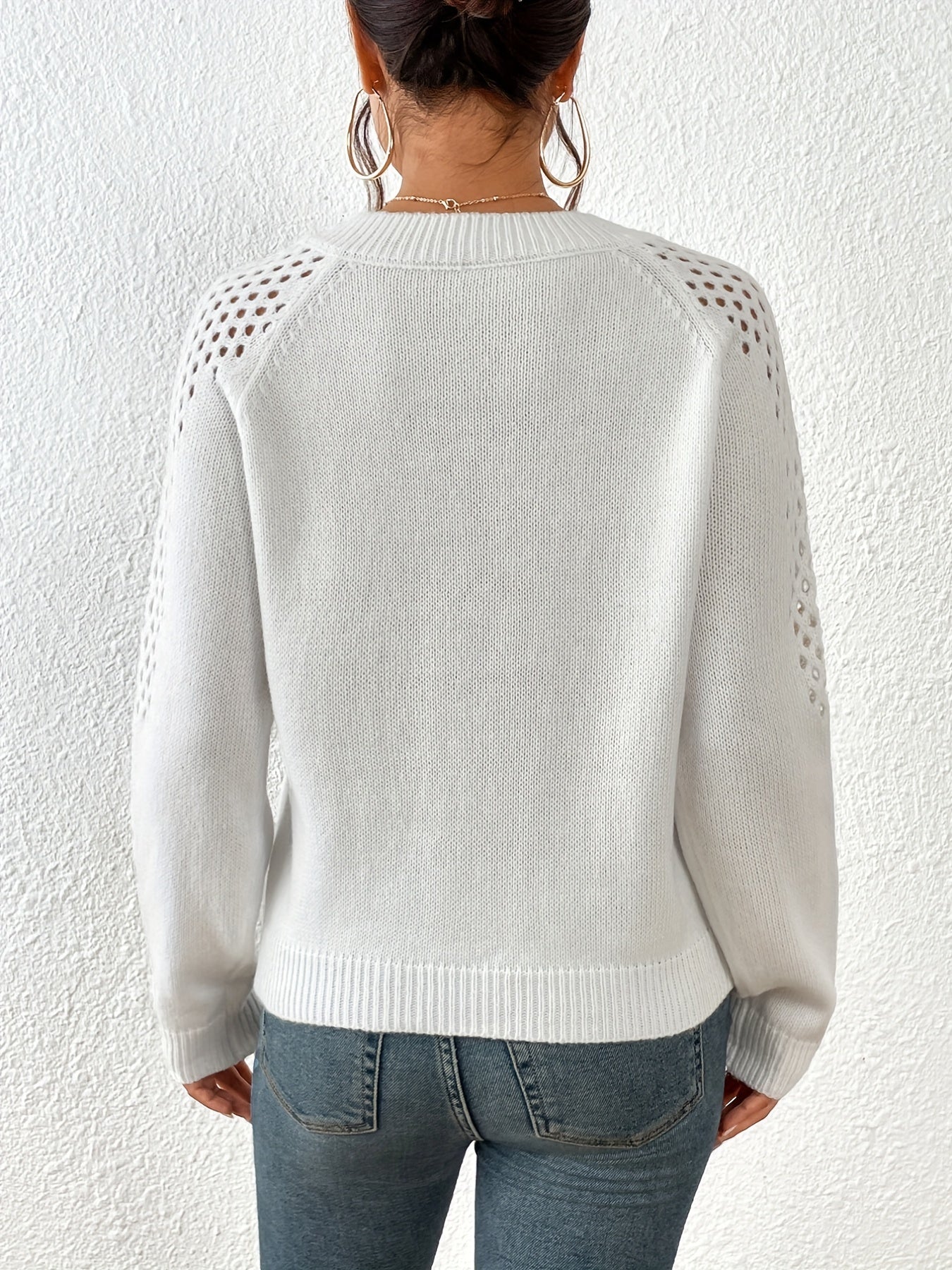Women's V Neck Cutout Shoulder Sweater