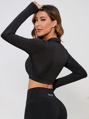 Long Sleeve Yoga Crop Top V Neck Workout Athletic Top