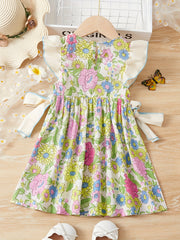 Girls' Spring Floral Flutter Sleeve Casual Dress - Party Vacation Dress