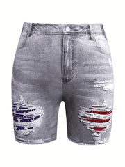 Denim & Flag Print Stretch Shorts