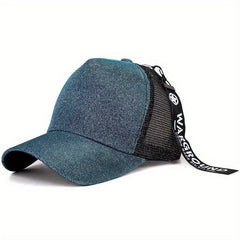Glitter Hip Hop Trucker Hat Ribbon Decor Cotton Breathable Sunshade Baseball Cap