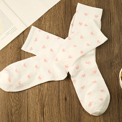 3 Pairs Heart Print Socks Comfy Mid Tube Women's Stockings