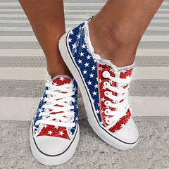 American Flag Elements Canvas Shoes Comfortable Lace Up Flats