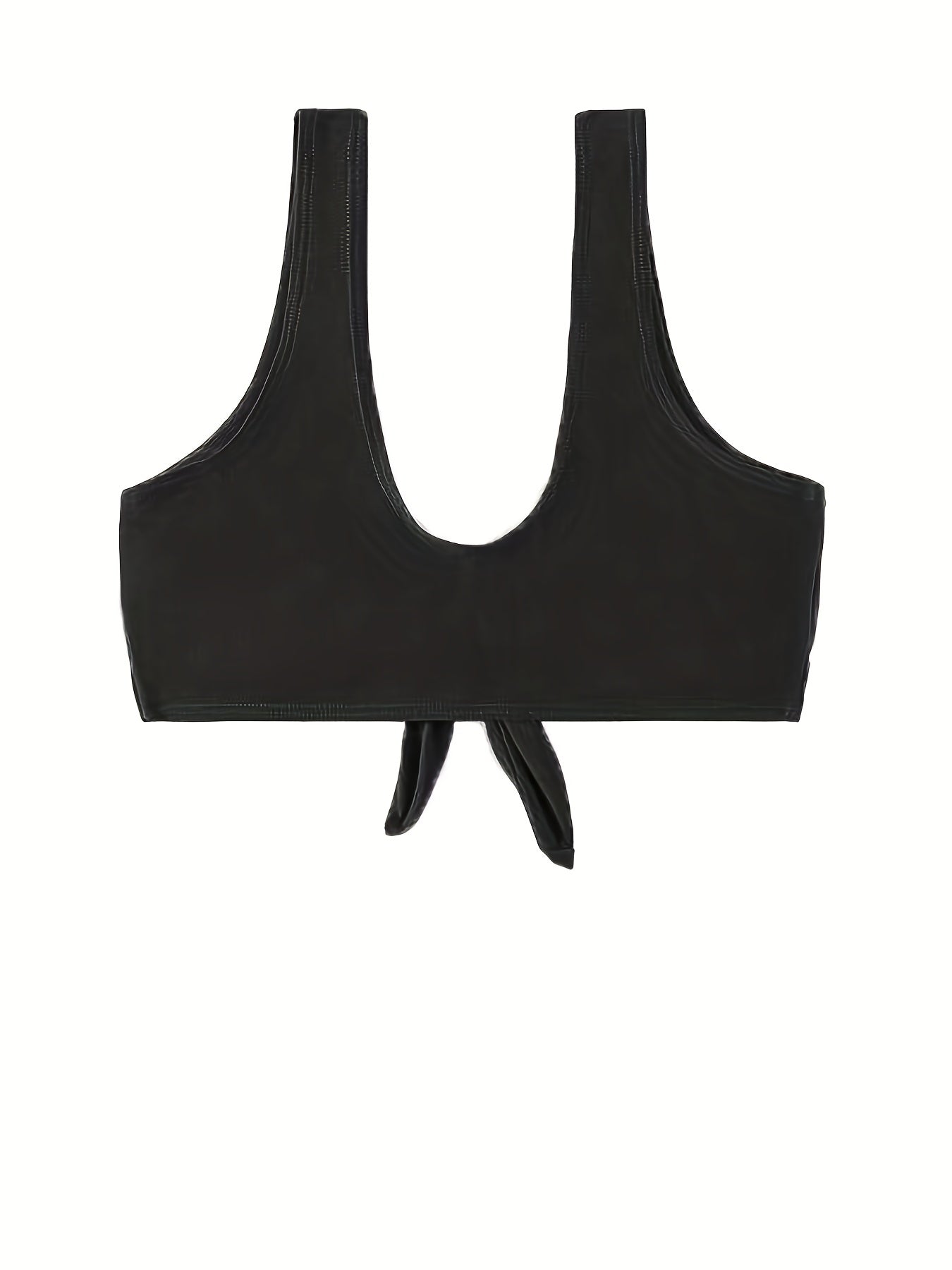 Front Bow Knot V Neck Bikini Top Solid Stretchy Swimsuit