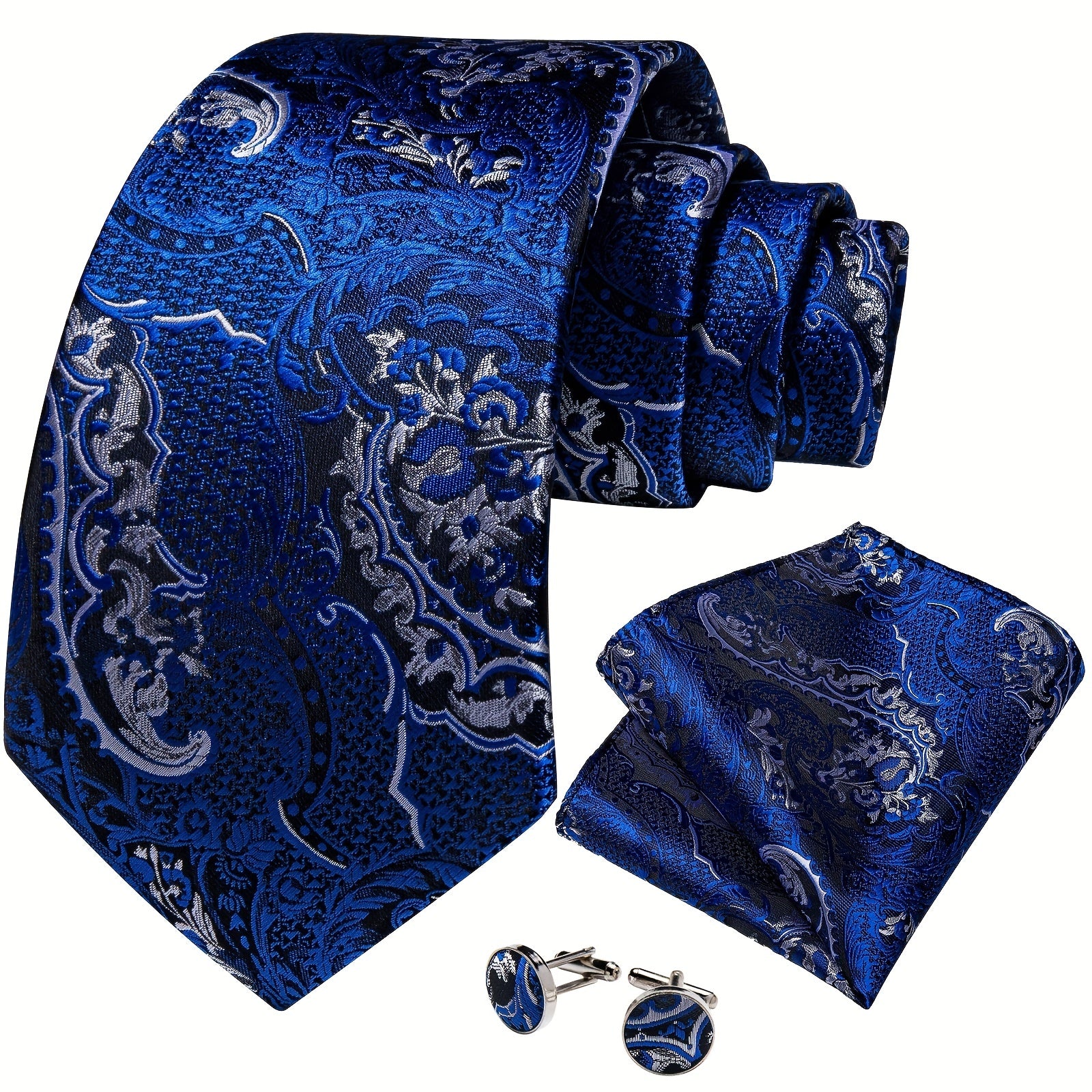 DiBanGu Classic Navy Men's Tie Paisley Floral Necktie Set