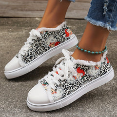 Christmas Cartoon & Leopard Pattern Skate Shoes Low Top Sneakers