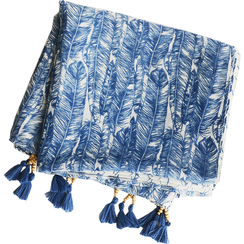 Boho Tassel Scarf Floral Print Linen Shawl Windproof Head Wrap
