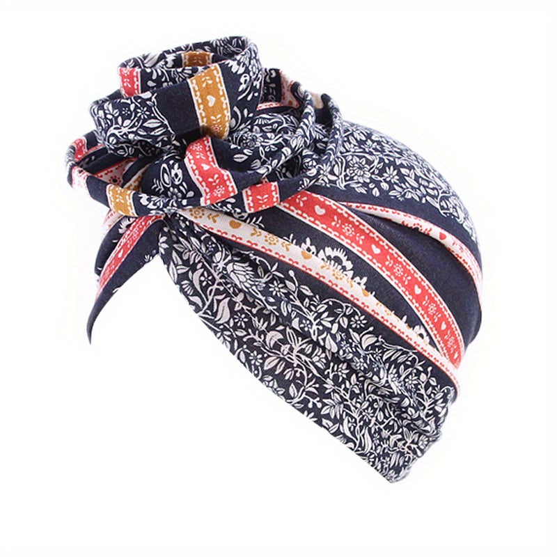 Wine Red Leaf Print Bandana Hat Women Chemo Beanie Turban Wrap
