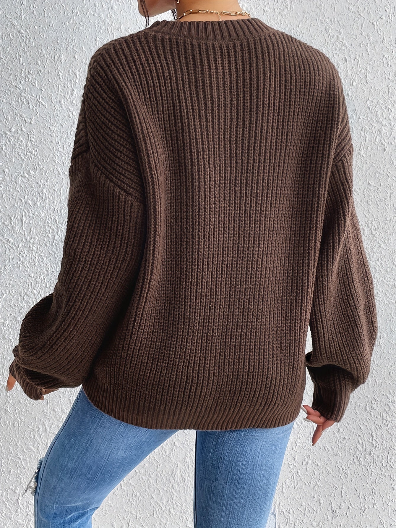 Solid Crew Neck Pullover Sweater Long Sleeve Winter Women's Clothing