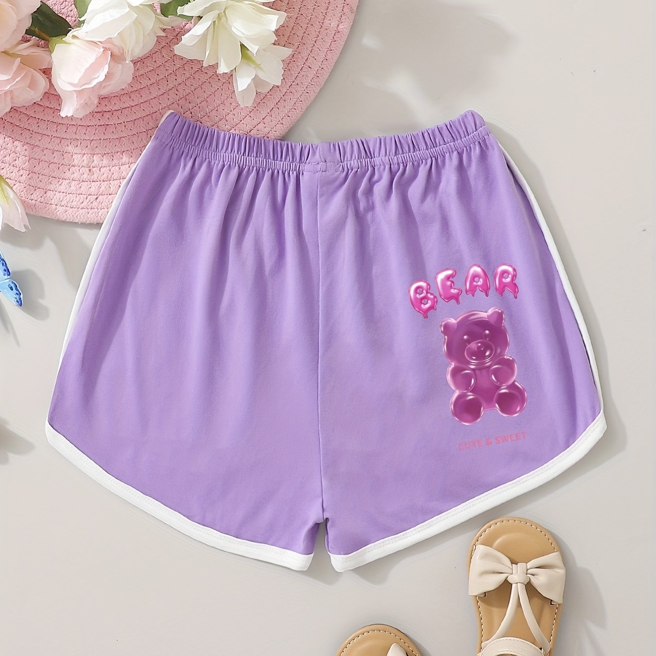 Girls Crystal Bear Graphic Sports Track Pants