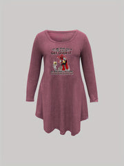Plus Size Nightdress Funny Rooster Print Long Sleeve Sleep Dress