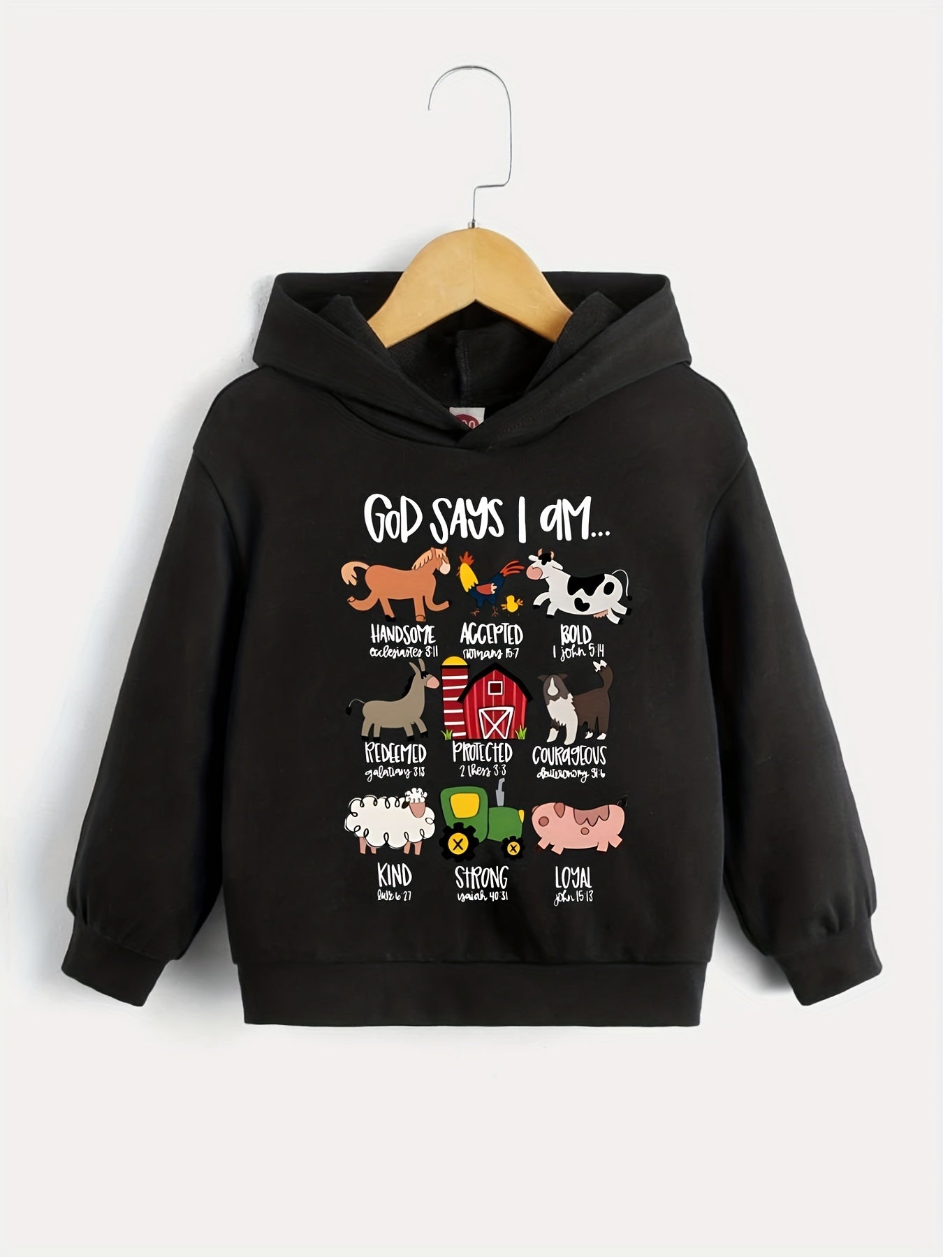 Boys Cartoon Animals Letter Print Hooded Sweatshirt