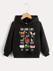 Boys Cartoon Animals Letter Print Hooded Sweatshirt