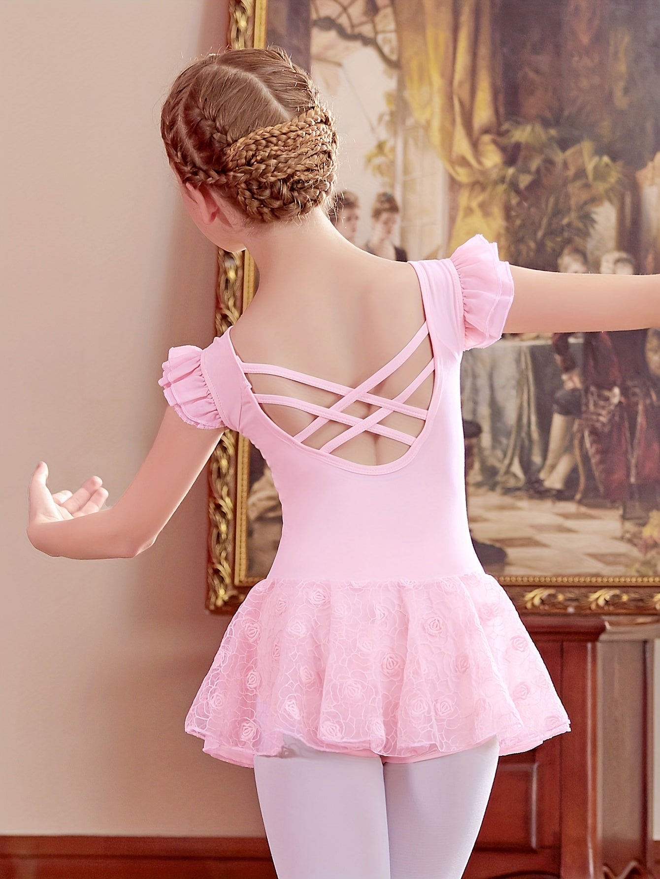 Girls 93 6 Cotton Short Sleeve Leotard Ruffle Trim Dance Suit
