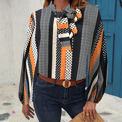 Casual Blouse Women's Plus Stripe & Dot Print Lantern Sleeve