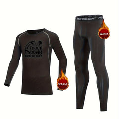 2pcs Kids Compression Fleece Sets Football & Letter Pattern Crew Neck