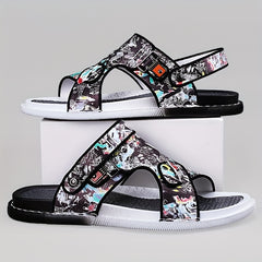 Men's Graphic Print Non Slip Sandals Quick Drying Comfy Slides
