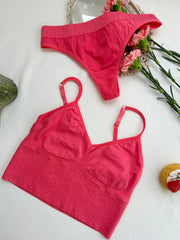 Solid Bra & Panties Soft Wireless Bralette & Thong Panties Set