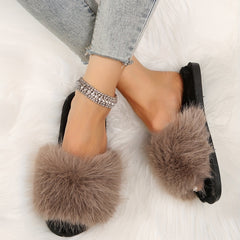 Women's Fluffy Indoor Slippers Open Toe Fuzzy Warm Shoes