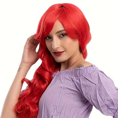 Red Long Curly Mermaid Wig for Halloween Cosplay