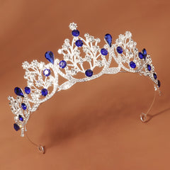 Silver Tiara Sapphire Crown Crystal Headband for Women Girls