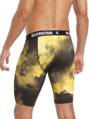 Men's Swim Boxers Yellow Smoke Print Hawaiian Style Swimsuit Shorts Pants