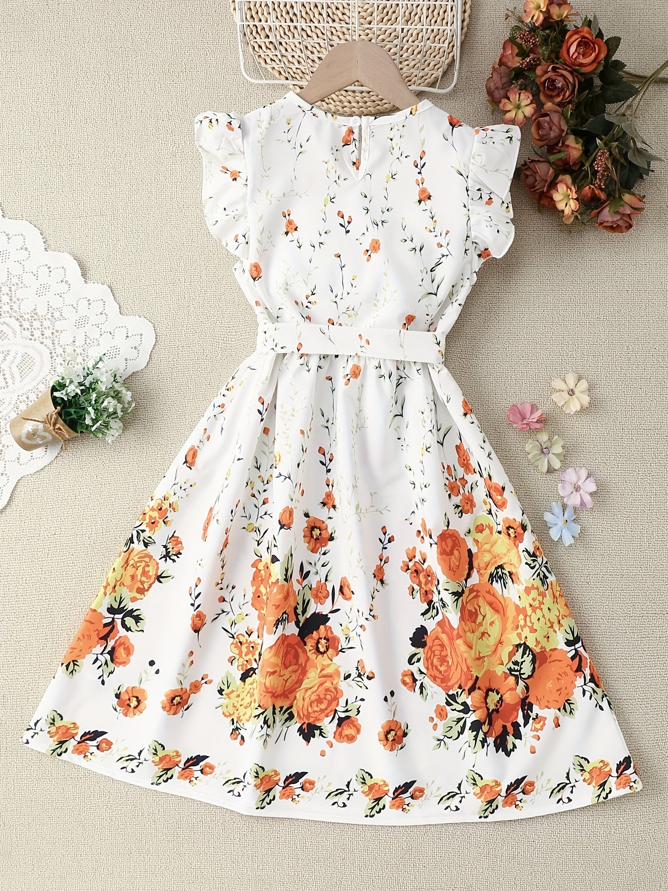 Girls Flowers Graphic Princess Dress For Party Summer Clothes