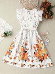 Girls Flowers Graphic Princess Dress For Party Summer Clothes