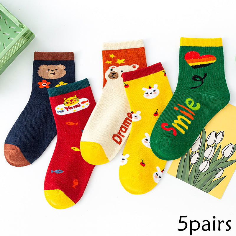 5 Pairs Cartoon Bear Pattern Kids Crew Socks for Winter
