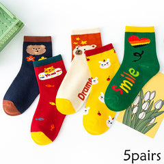 5 Pairs Cartoon Bear Pattern Kids Crew Socks for Winter