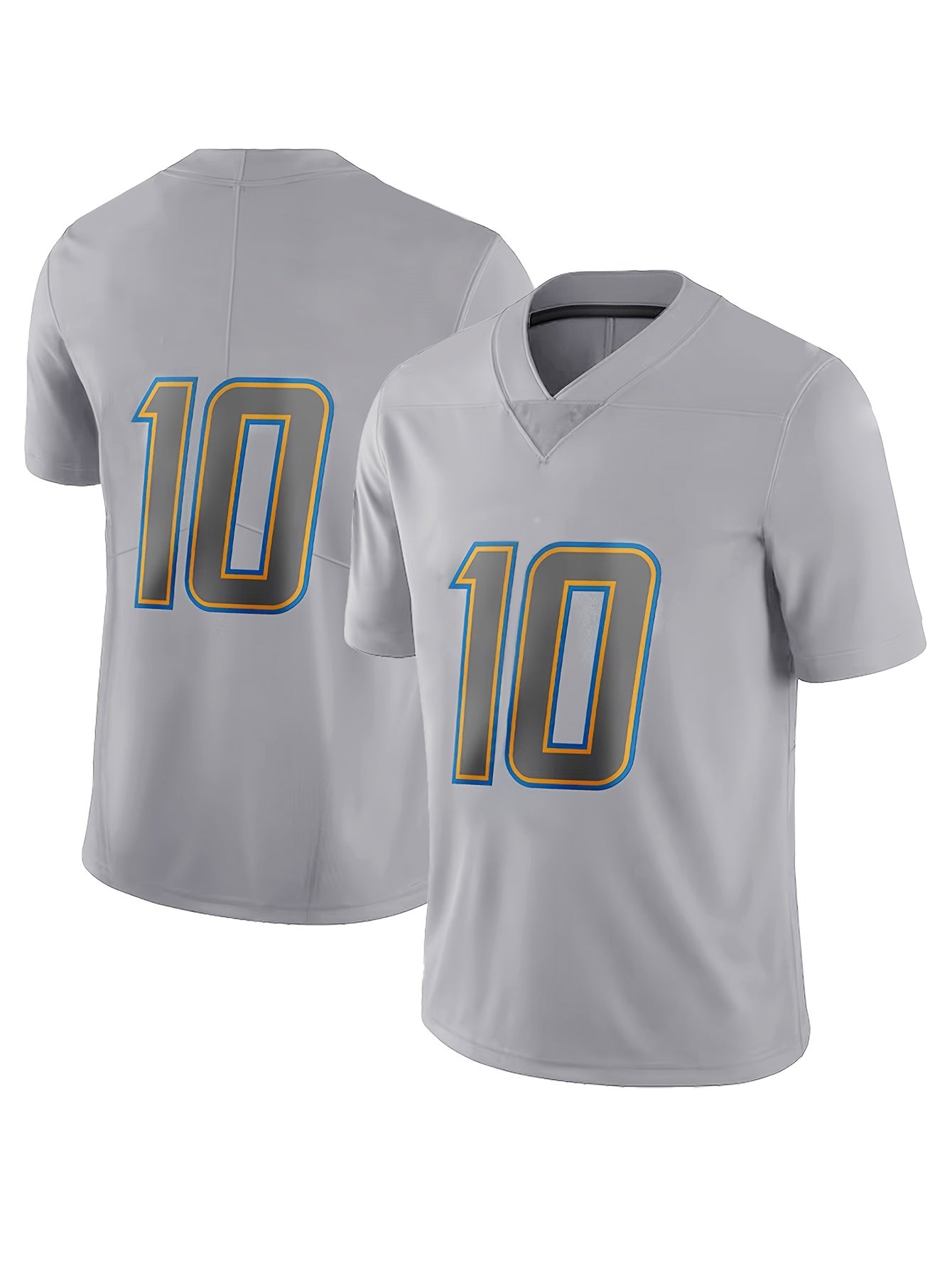 Men's Grey Football Jersey Embroidered V-Neck Shirt