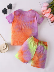 2pcs Girls Tie Dye T Shirts & Shorts Set Kids Summer Clothes