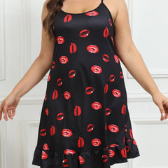 Plus Lip Print Round Neck Cami Nightdress