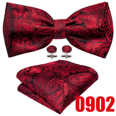 Barry Wang Golden Paisley Bow Tie Classic Pre Tied Adjustable Cravat Set