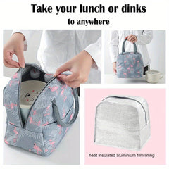 Insulated Lunch Bag with Bear & Tropical Letter A Thermal Cooler Tote