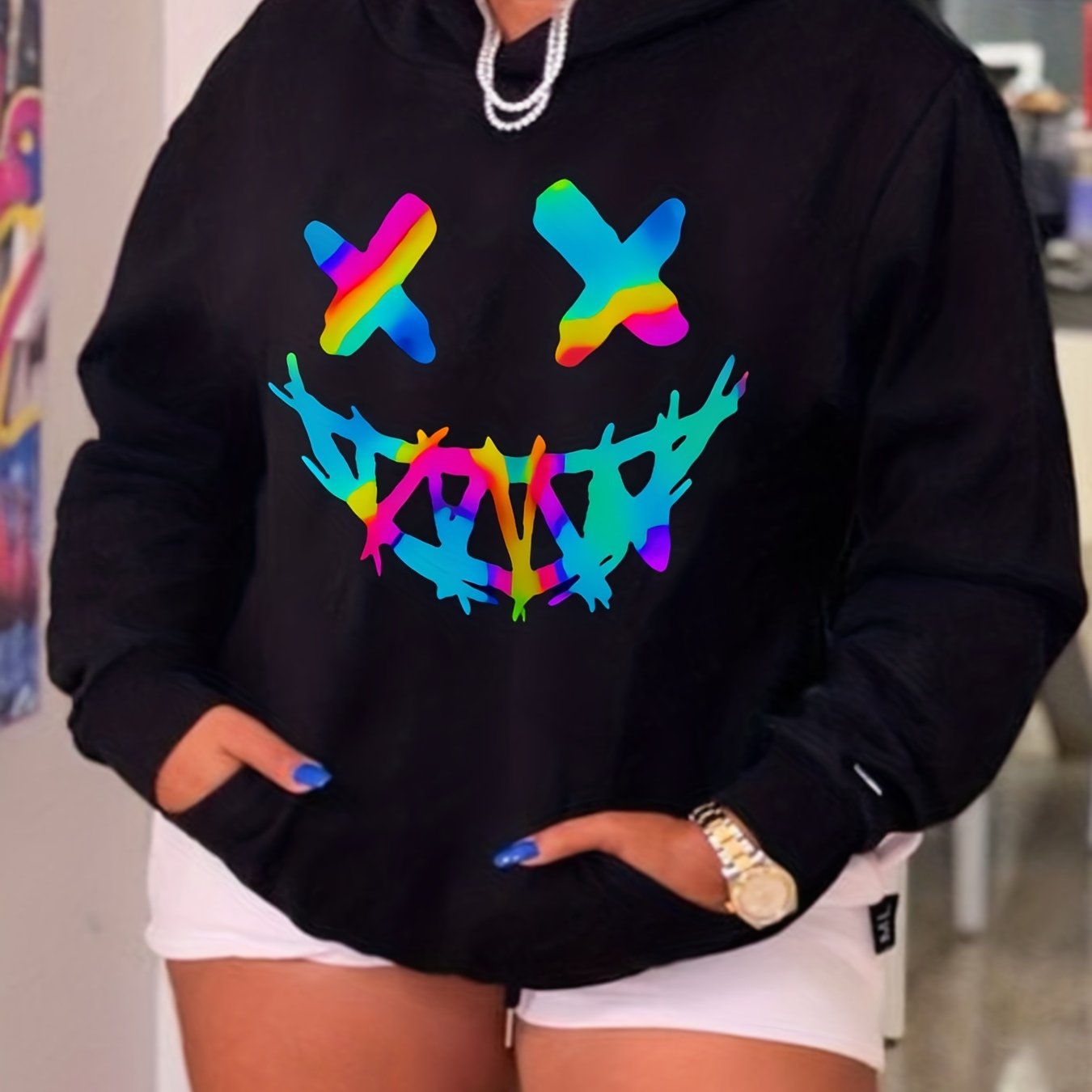 Cartoon Print Hoodies Long Sleeve Drawstring Casual Sweatshirt