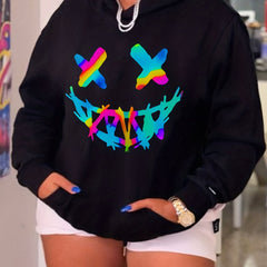 Cartoon Print Hoodies Long Sleeve Drawstring Casual Sweatshirt