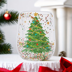 Glass Christmas Tree Water Cup Flowing Sequin Cartoon Water Cup