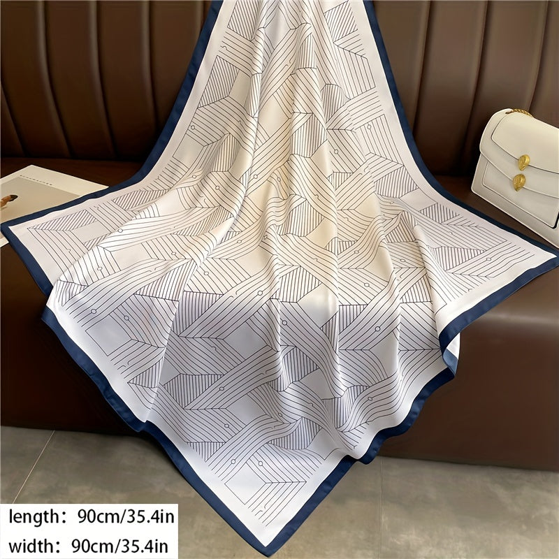 Square Scarf Geometric Pattern Shawl Women Head Wrap Bandana Windproof Kerchief