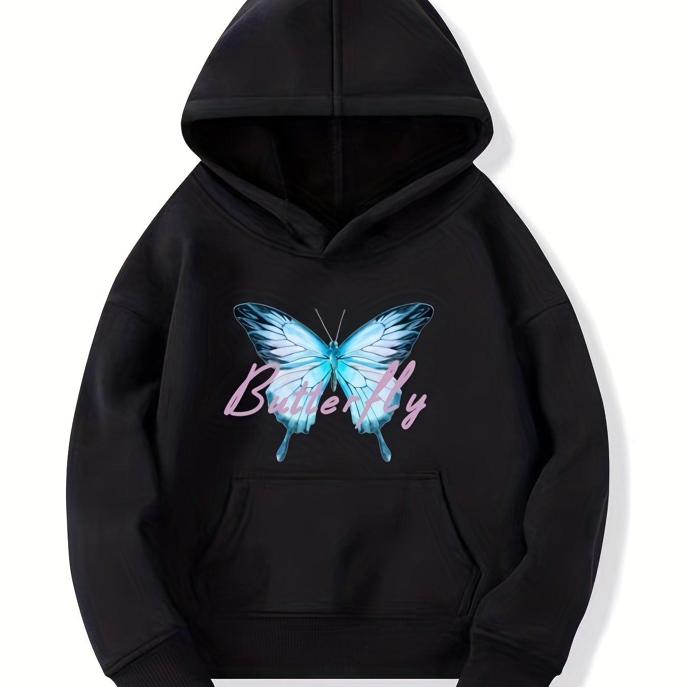 Girls Butterfly Print Hooded Sweatshirt Top Youth Girls' Long Sleeve Hoodie