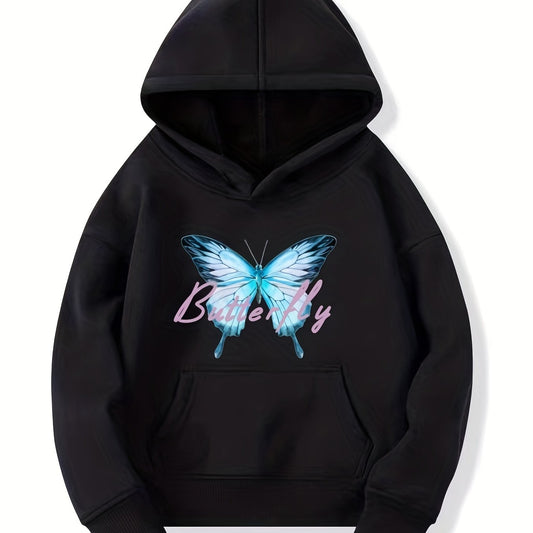 Girls Butterfly Print Hooded Sweatshirt Top Youth Girls' Long Sleeve Hoodie