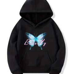 Girls Butterfly Print Hooded Sweatshirt Top Youth Girls' Long Sleeve Hoodie