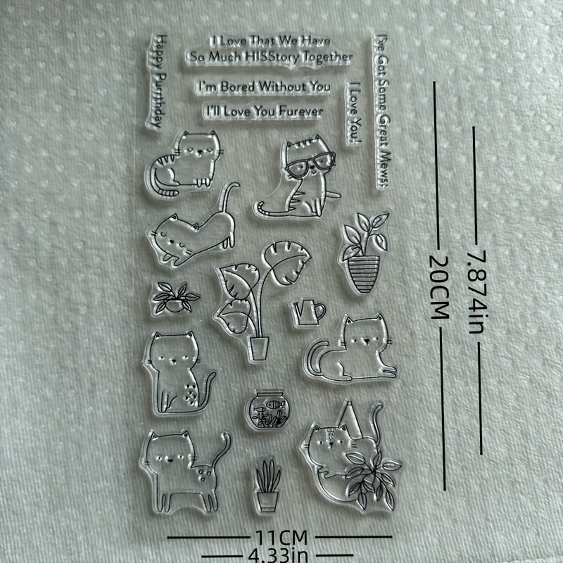 Animal Stamp Cat Background Birthday Card Silicone Stamp DIY Scrapbooking