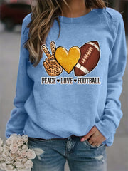 Peace Love Football Print Loose Sweatshirt