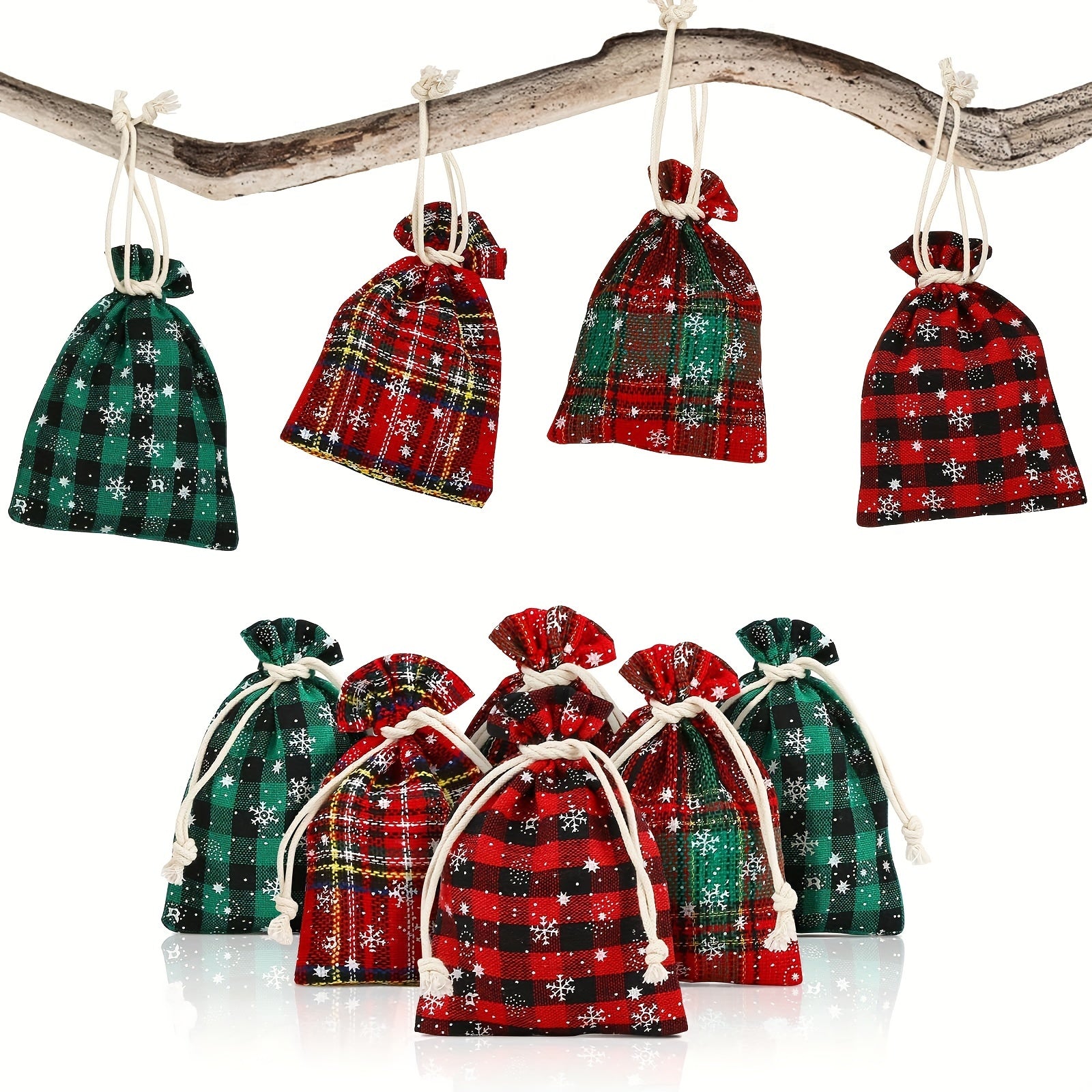 6pcs Plaid Fabric Gift Bags 24 Days Advent Calendar Cand