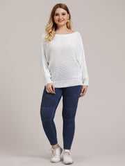 Eyelet Embroidered Boat Neck Long Sleeve Sweater